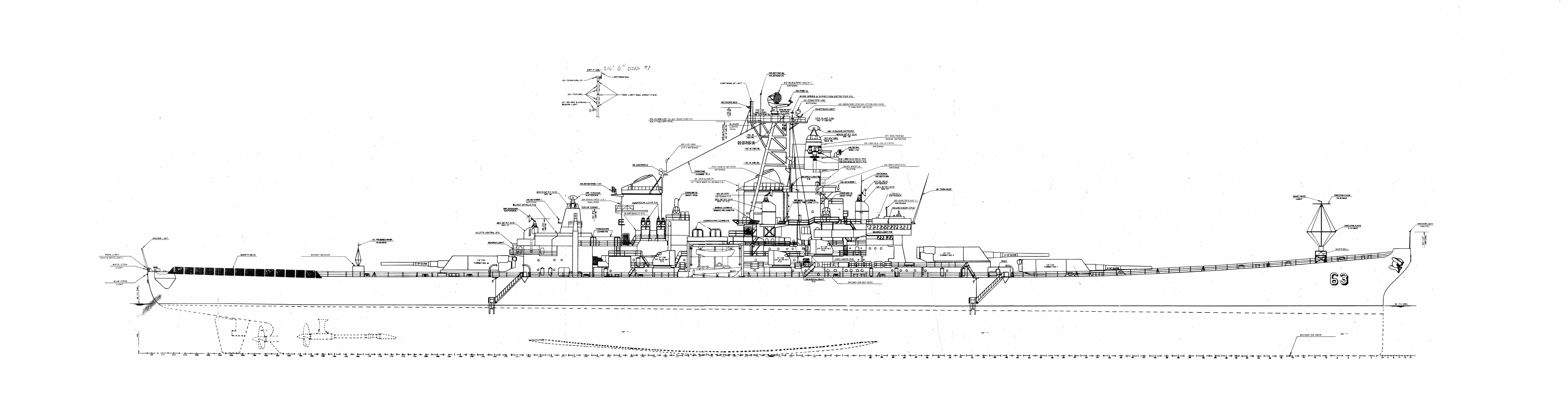 オアフ島パールハーバー 真珠湾 に係留されている戦艦ミズーリ記念館 戦艦ミズーリの設計図